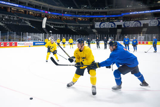 Fabian Zetterlund and Joel Eriksson Ek of Sweden at a
