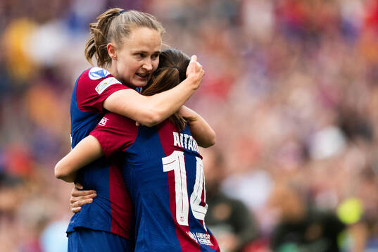 Caroline Graham Hansen and Aitana Bonmati of Barcelona