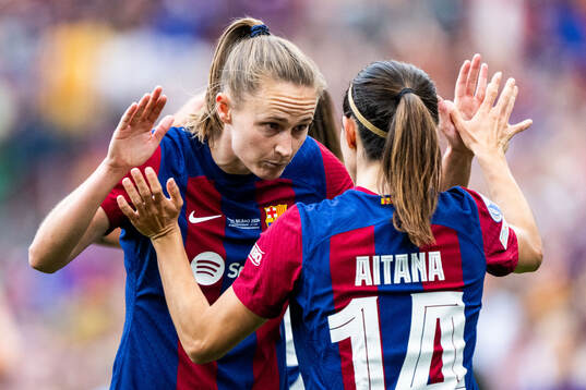 Caroline Graham Hansen and Aitana Bonmati of Barcelona