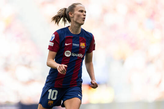 Caroline Graham Hansen of Barcelona reacts