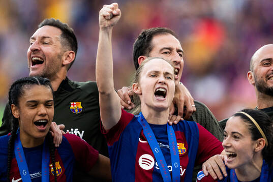 Caroline Graham Hansen of Barcelona celebrates
