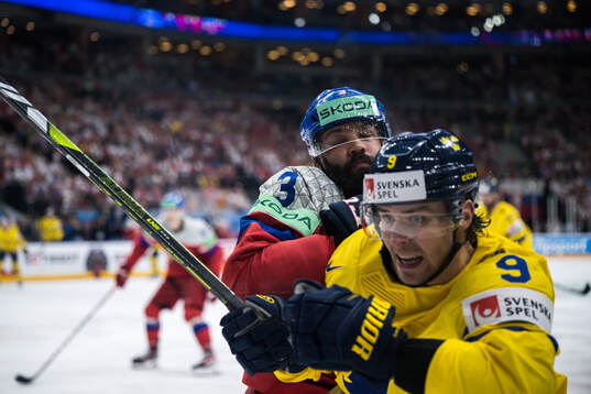Radko Gudas of Czech Republic and Adrian Kempe of Sweden