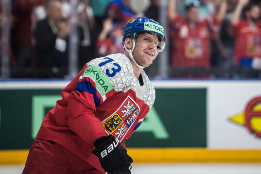 Ondrej Kase of Czech Republic celebrates