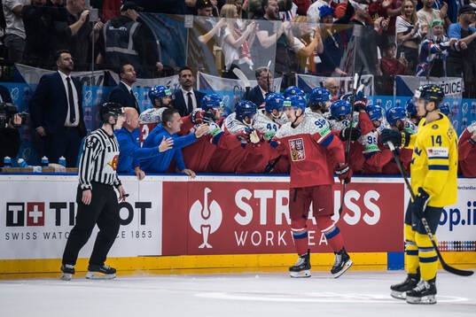 Martin Necas of Czech Republic celebrates