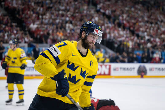 Victor Hedman of Sweden looks dejected