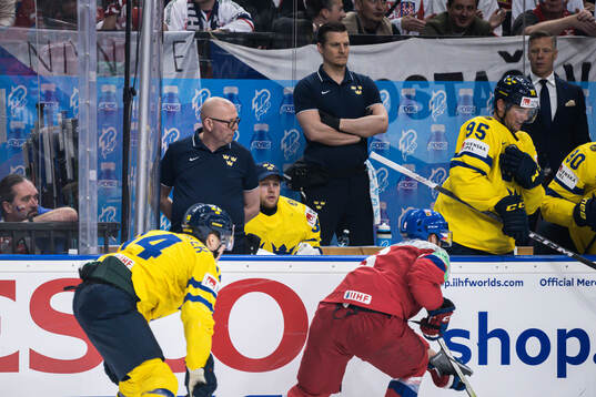 Goaltender Filip Gustavsson of Sweden looks dejected