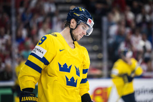 Adrian Kempe of Sweden looks dejected