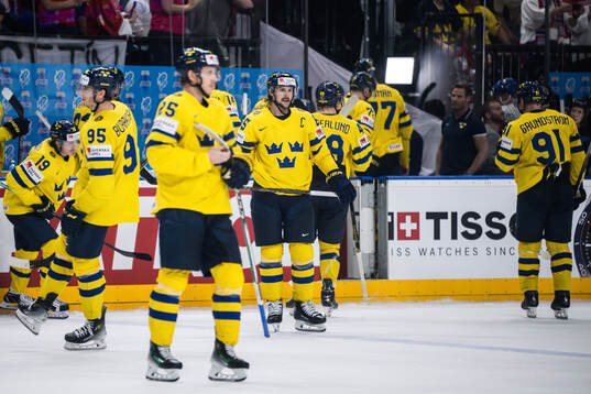 Erik Karlsson of Sweden looks dejected