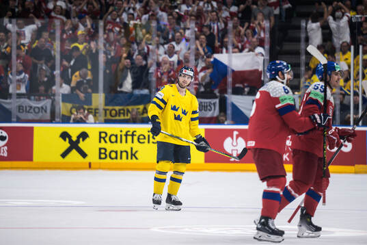 Adrian Kempe of Sweden looks dejected