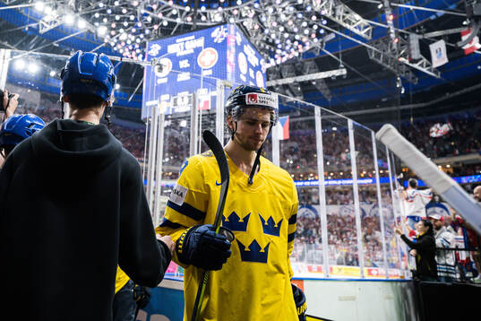 Adrian Kempe of Sweden looks dejected