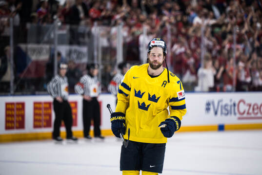 Victor Hedman of Sweden looks dejected