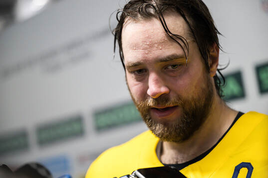 Victor Hedman of Sweden in mixed zone