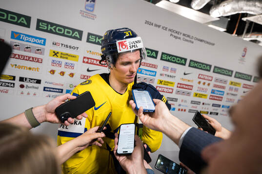 Isac Lundeström of Sweden in mixed zone