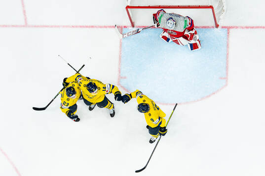 Lucas Raymond, Joel Eriksson Ek and Adrian Kempe of Sweden