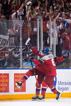 Lukas Sedlak of Czech Republic celebrates the 3-7 goal