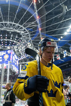 Rasmus Dahlin of Sweden looks dejected