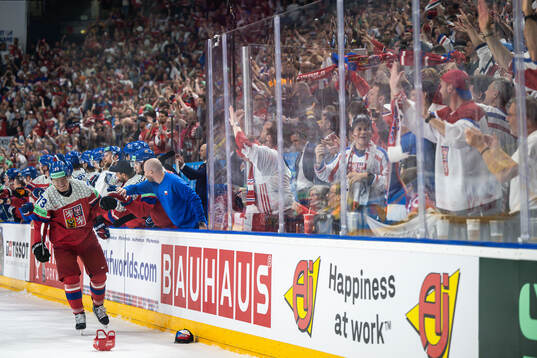 Ondrej Kase of Czech Republic celebrates the 3-7 goal