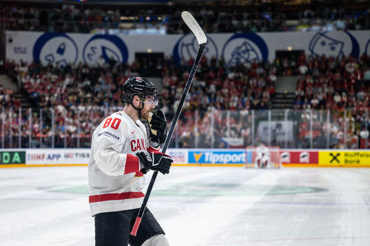 Pierre-Luc Dubois of Canada looks dejected