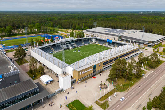 Drönarvy av Gavlevallen, Gunder Häggstadion och