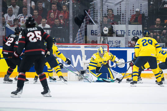 Goaltender Filip Gustavsson of Sweden