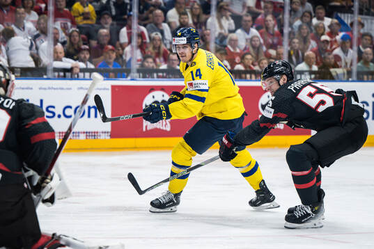 Joel Eriksson Ek of Sweden and Colton Parayko of Canada