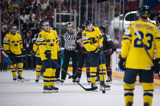 Rasmus Dahlin of Sweden in pain