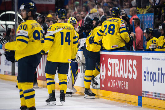 Rasmus Dahlin of Sweden in pain