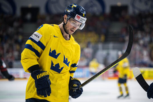 Adrian Kempe of Sweden looks dejected