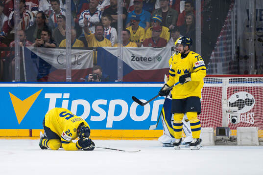Jonas Brodin of Sweden in pain