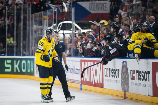 Jonas Brodin of Sweden in pain