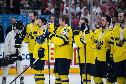Victor Hedman and Erik Karlsson of Sweden