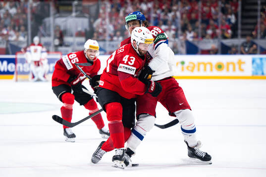 Andrea Galuser of Switzerland and David Pastrnak of Czech