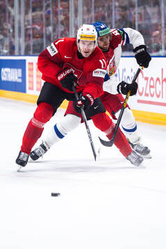 Sven Senteler of Switzerland and David Pastrnak of Czech