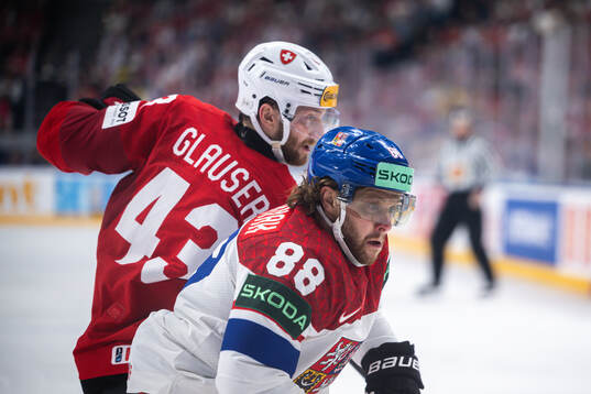 Andrea Galuser of Switzerland and David Pastrnak of Czech