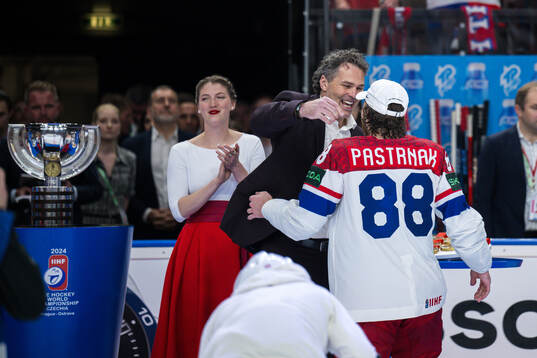 Jaromir Jagr and David Pastrnak of Czech Republic