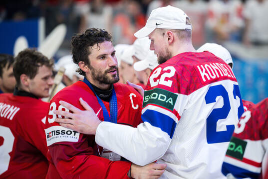 Roman Josi of Switzerland looks dejected