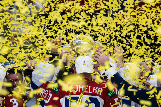 Players of Czech Republic celebrate with the trophy