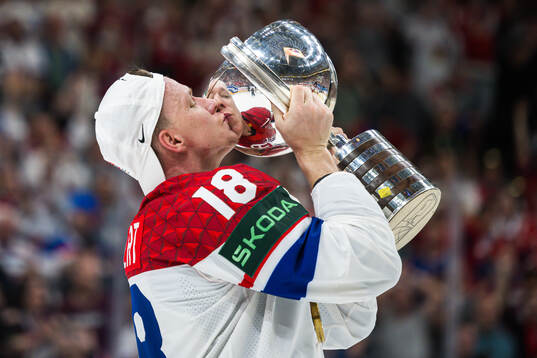 Ondrej Palat of Czech Republic celebrates with trophy