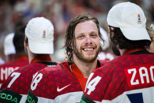 David Pastrnak of Czech Republic celebrates