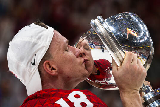 Ondrej Palat of Czech Republic celebrates with the trophy