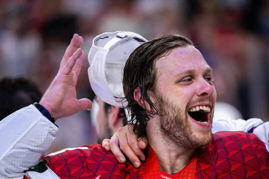 David Pastrnak of Czech Republic celebrates