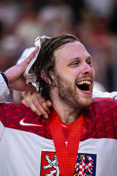 David Pastrnak of Czech Republic celebrates