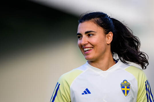Goalkeeper Zecira Musovic of Sweden at a training session