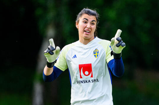 Goalkeeper Zecira Musovic of Sweden at a training session