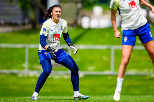Goalkeeper Zecira Musovic of Sweden at a training session