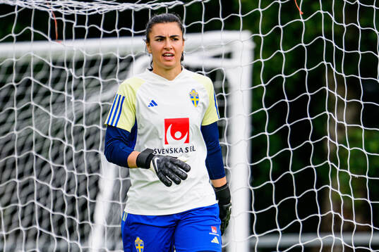 Goalkeeper Zecira Musovic of Sweden at a training session