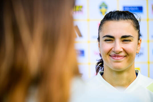 Goalkeeper Zecira Musovic of Sweden at a training session