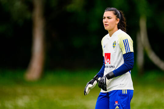 Goalkeeper Zecira Musovic of Sweden at a training session