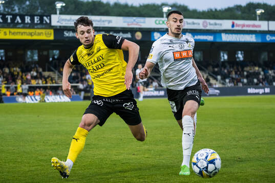 Mjällbys Colin Rösler och Häckens Srdjan Hrstic