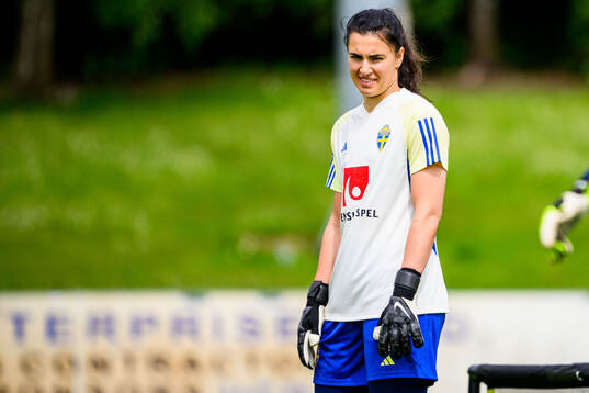 Goalkeeper Zecira Musovic of Sweden at a training session